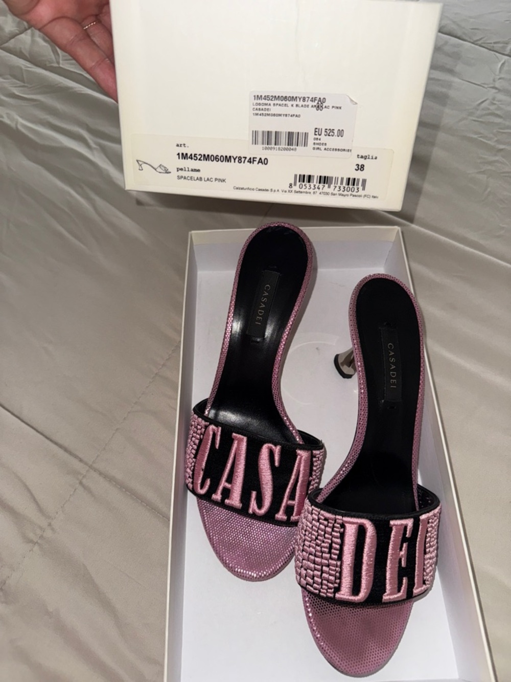 Casadei Metallic Pink Logo Slide Mules